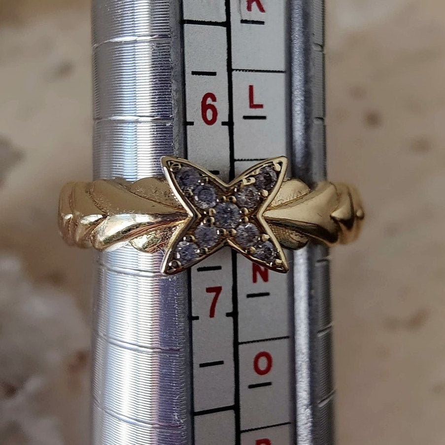 Gold Filled CZ Leaf Crossover Ring Size 6.5