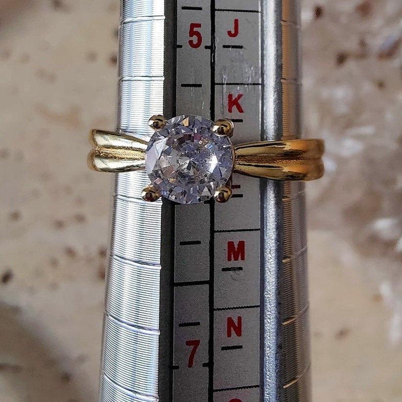 Gold Filled Round Solitaire Ring Size 6