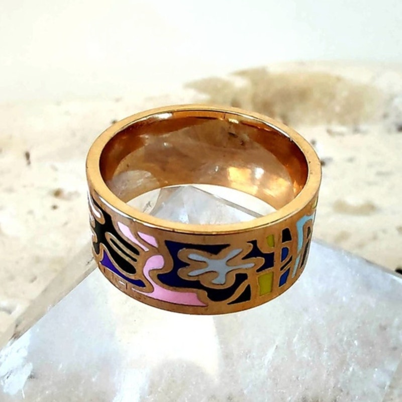 14 Gold Filled Multicolor Enamel Band Ring Size 9