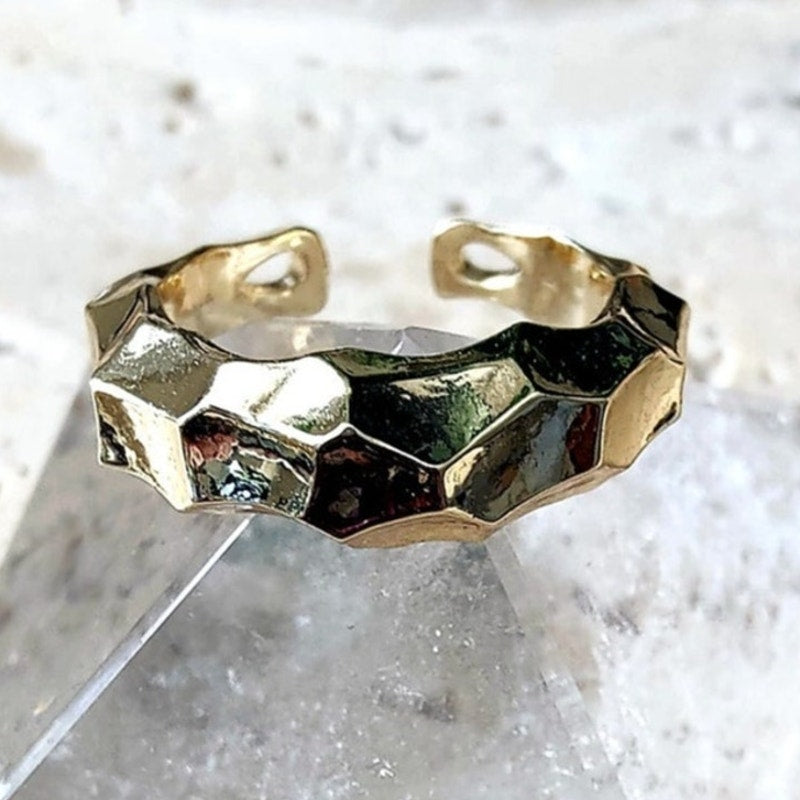 Gold Filled Hammered Open Cuff Ring 6–9 Adjustable