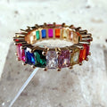 14k Gold Filled Rainbow Emerald Cut Eternity Ring Size 6