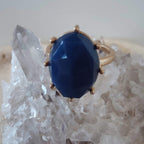 Gold Tone Blue Acrylic Statement Ring Size 9