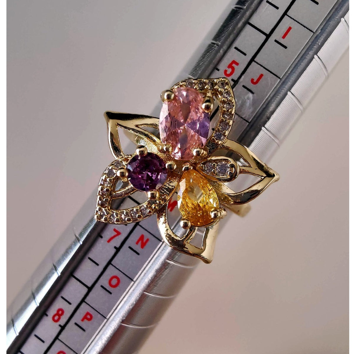 14K Gold Filled Multicolor Flower Ring Size 6