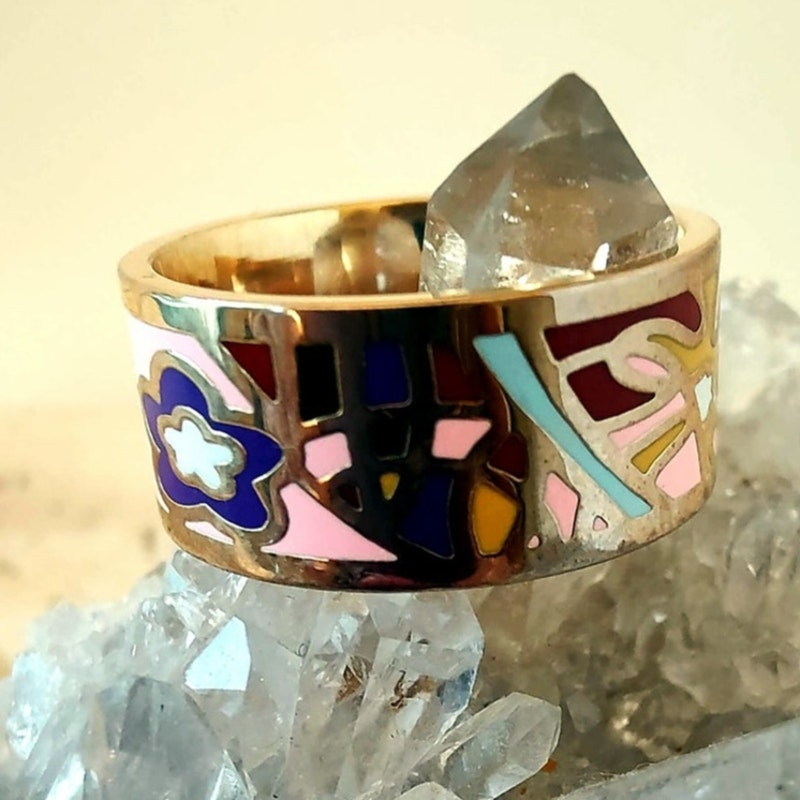 14 Gold Filled Multicolor Enamel Band Ring Size 9