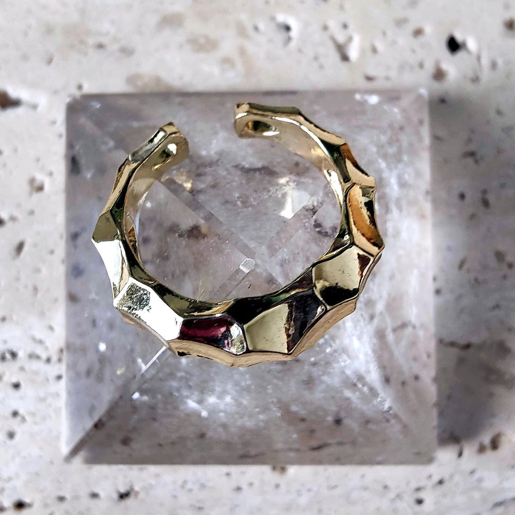 Gold Filled Hammered Open Cuff Ring 6–9 Adjustable