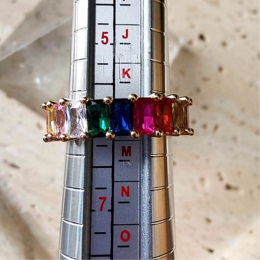 14k Gold Filled Rainbow Emerald Cut Eternity Ring Size 6
