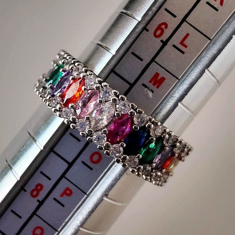 14K White Gold Filled Rainbow Eternity Ring Size 7
