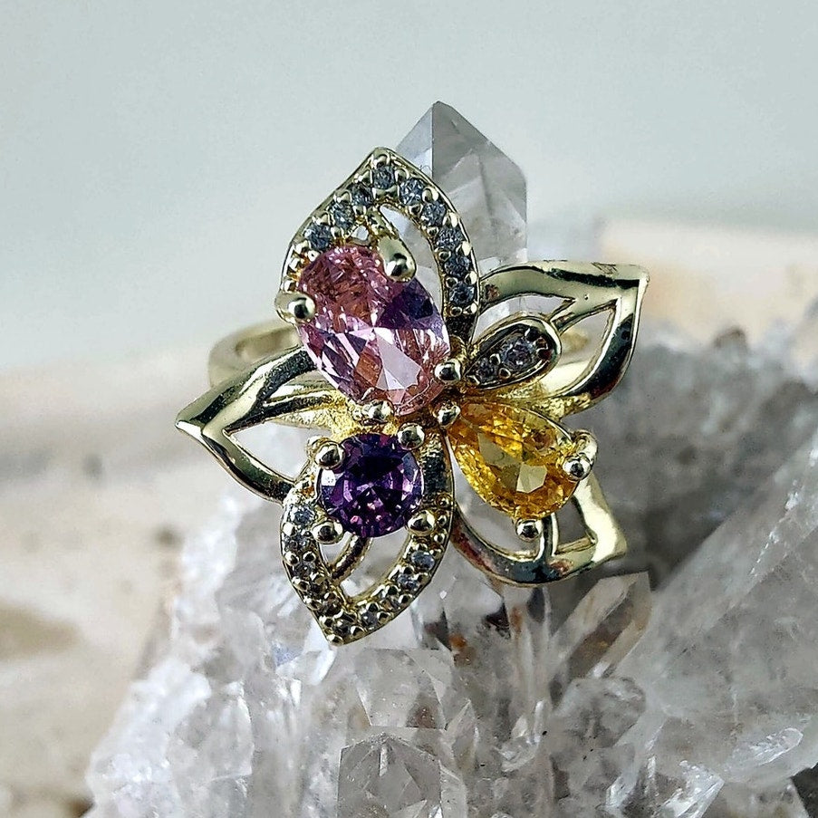 14K Gold Filled Multicolor Flower Ring Size 6