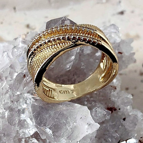 14K Gold Filled Crisscross Statement Ring Size 7