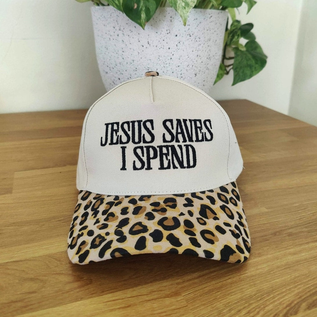 Zenana Jesus Saves I Spend Leopard Cap