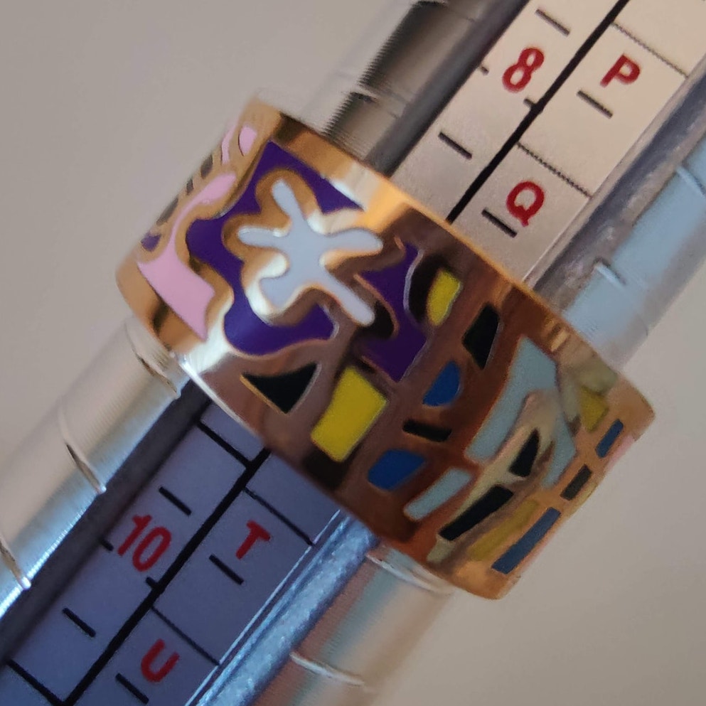 14 Gold Filled Multicolor Enamel Band Ring Size 9