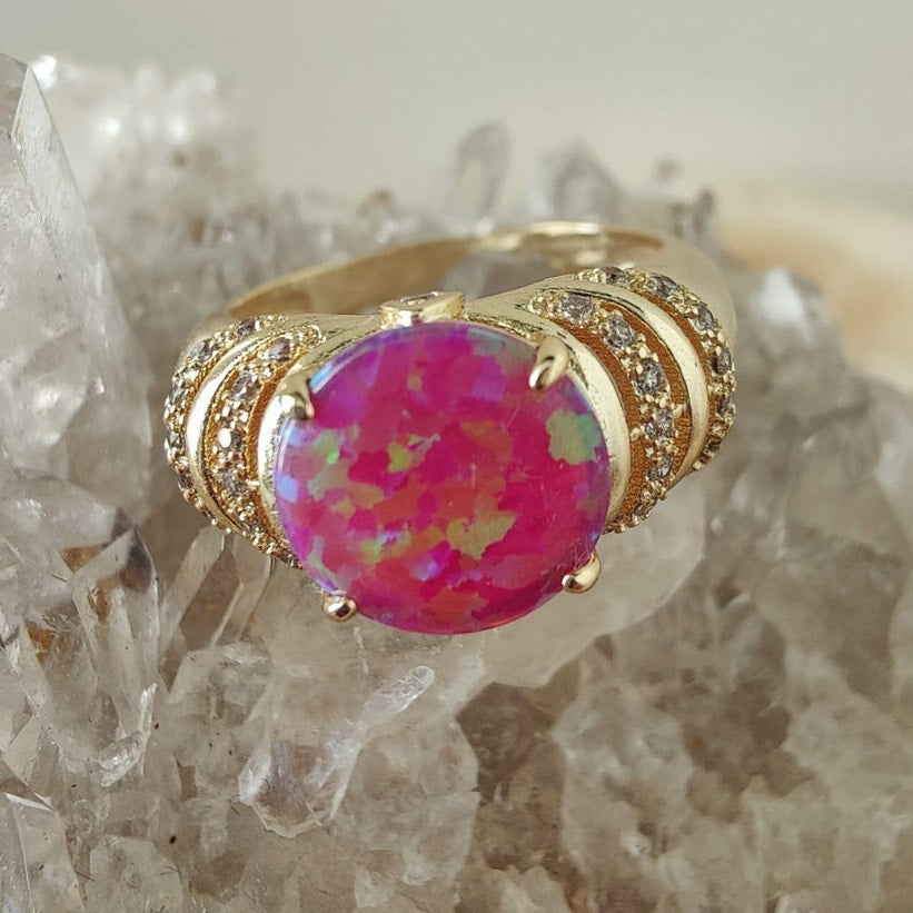 14K Gold Filled Pink Opal Statement Ring Size 6