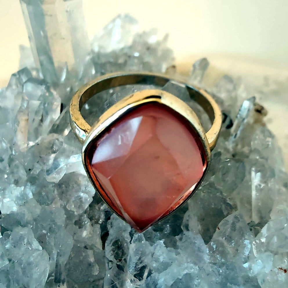 Gold Tone Pink Statement Ring Size 9
