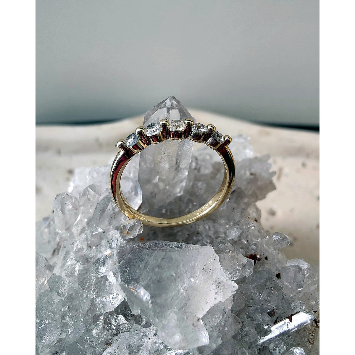 Gold Filled Triple VVS Five Stone Ring Size 7