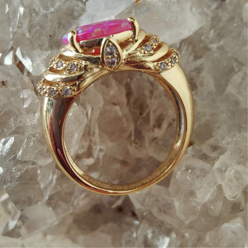14K Gold Filled Pink Opal Statement Ring Size 6