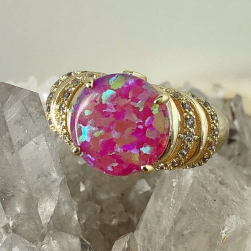 14K Gold Filled Pink Opal Statement Ring Size 6
