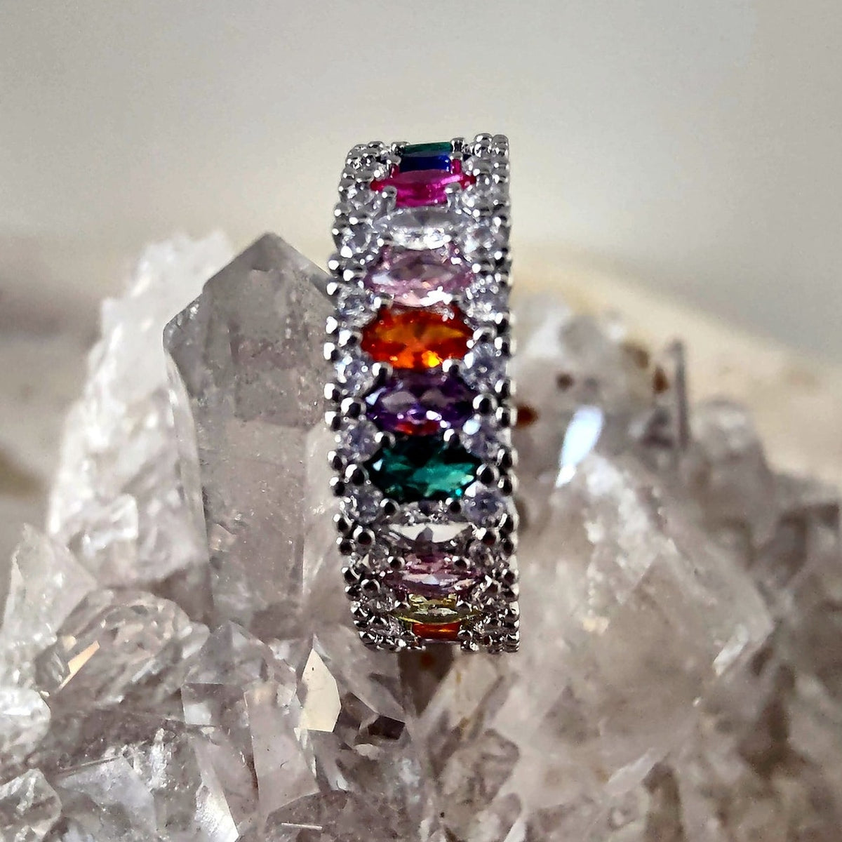 14K White Gold Filled Rainbow Eternity Ring Size 7