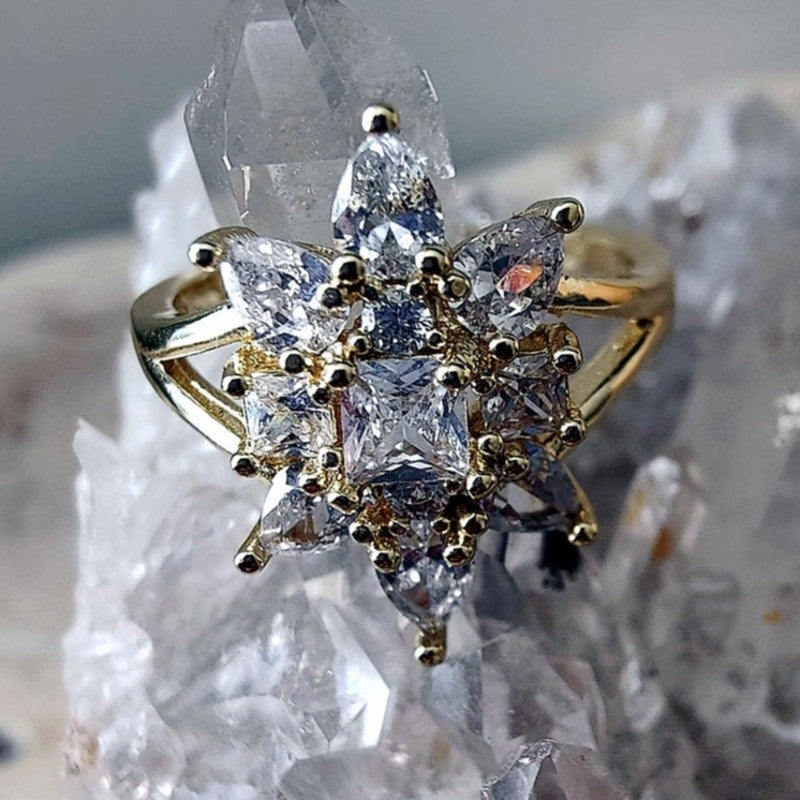 Gold Filled Triple VVS Starburst Ring  Size 5.5