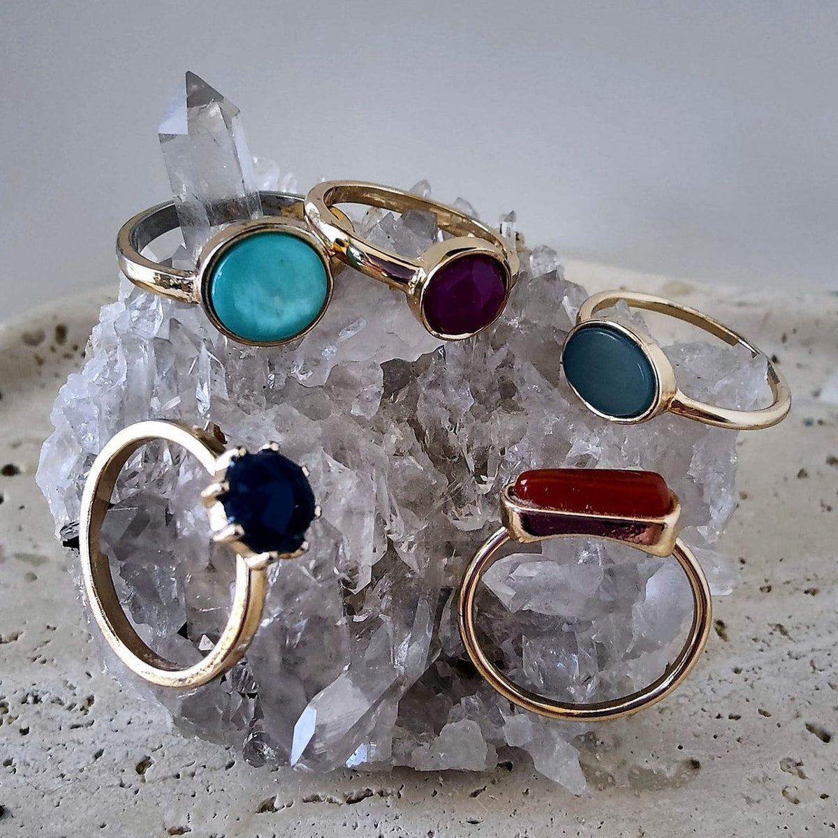 Multicolor Cabochon Style Ring Set 5 Piece