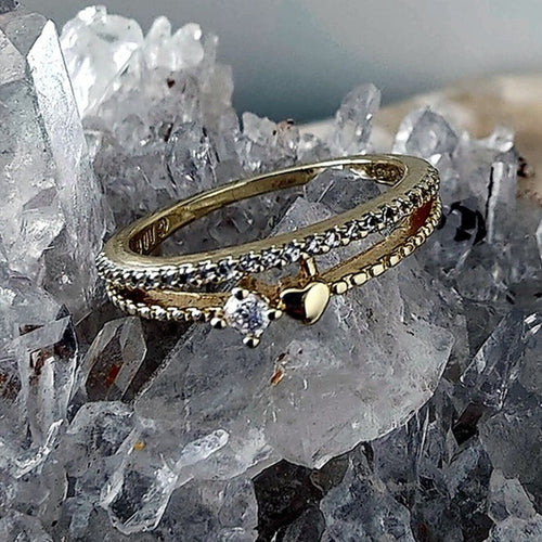 14K Gold Filled Double Band Heart Ring Size 6