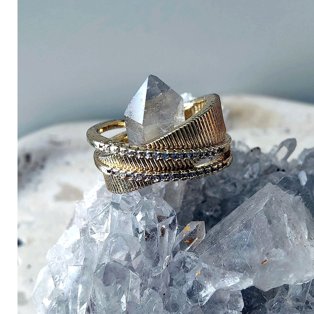 Gold Filled Crisscross Pavé Ring Size 6